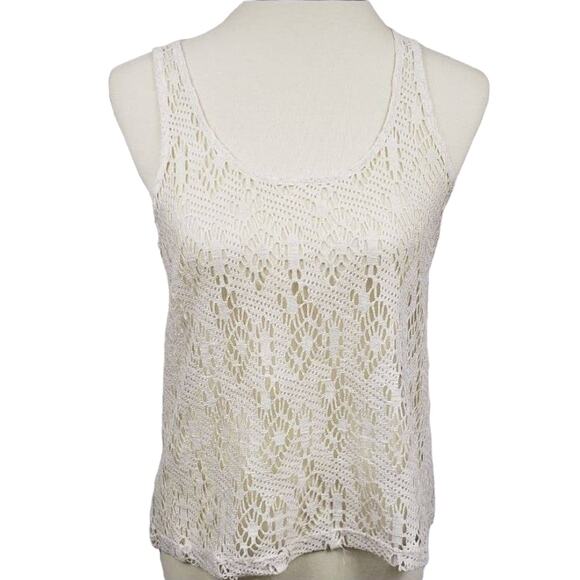 Kirra Cream & Gold Metallic Mesh Tank Top Small - Picture 1 of 7